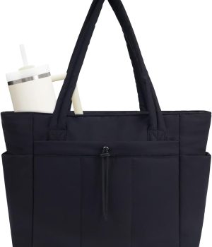 Wandering Nature Puffer Tote Bag with Cup Holder & Laptop Compartment & Trolley Sleeve for Travel, Work, Nurse, Women